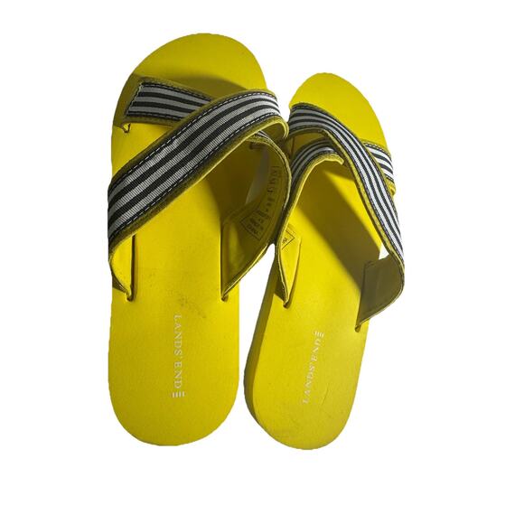 New Land's End Yellow Sandals Slides 90s Vibes Navy and White Stripe Preppy Boat - Picture 3 of 8
